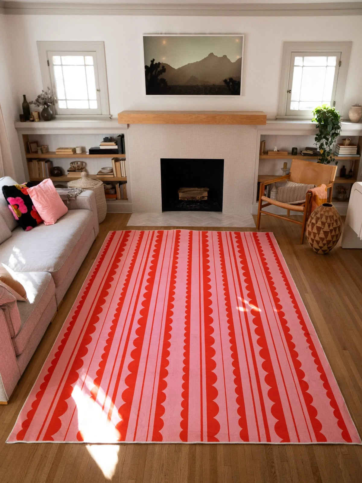 Orange and Pink Scalloped Striped Rug by Becca Franks
