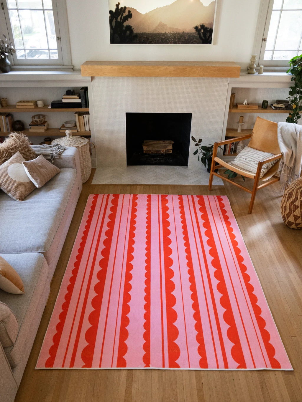 Orange and Pink Scalloped Striped Rug by Becca Franks