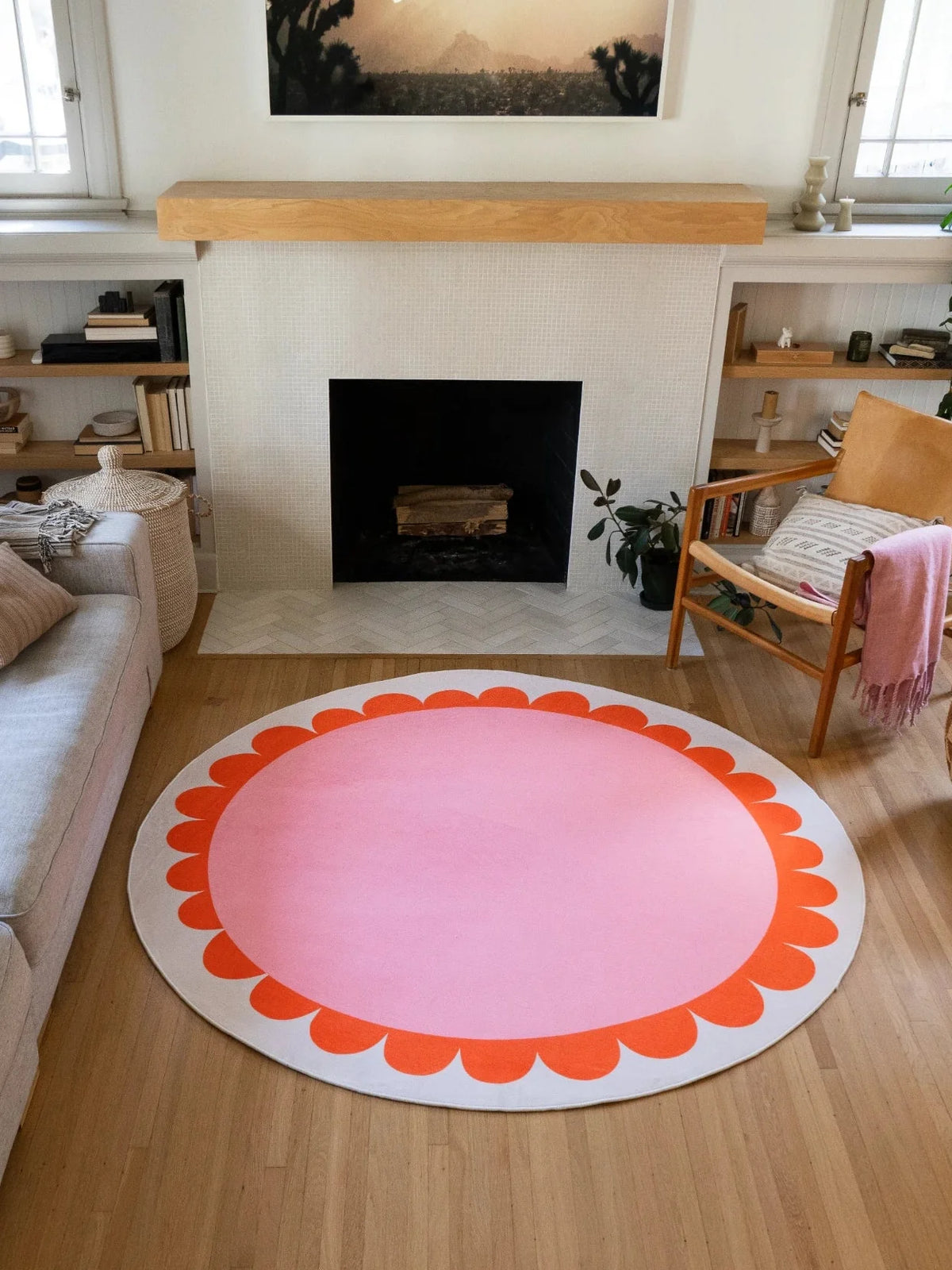 Pink and Orange Scalloped Round Rug by Becca Franks