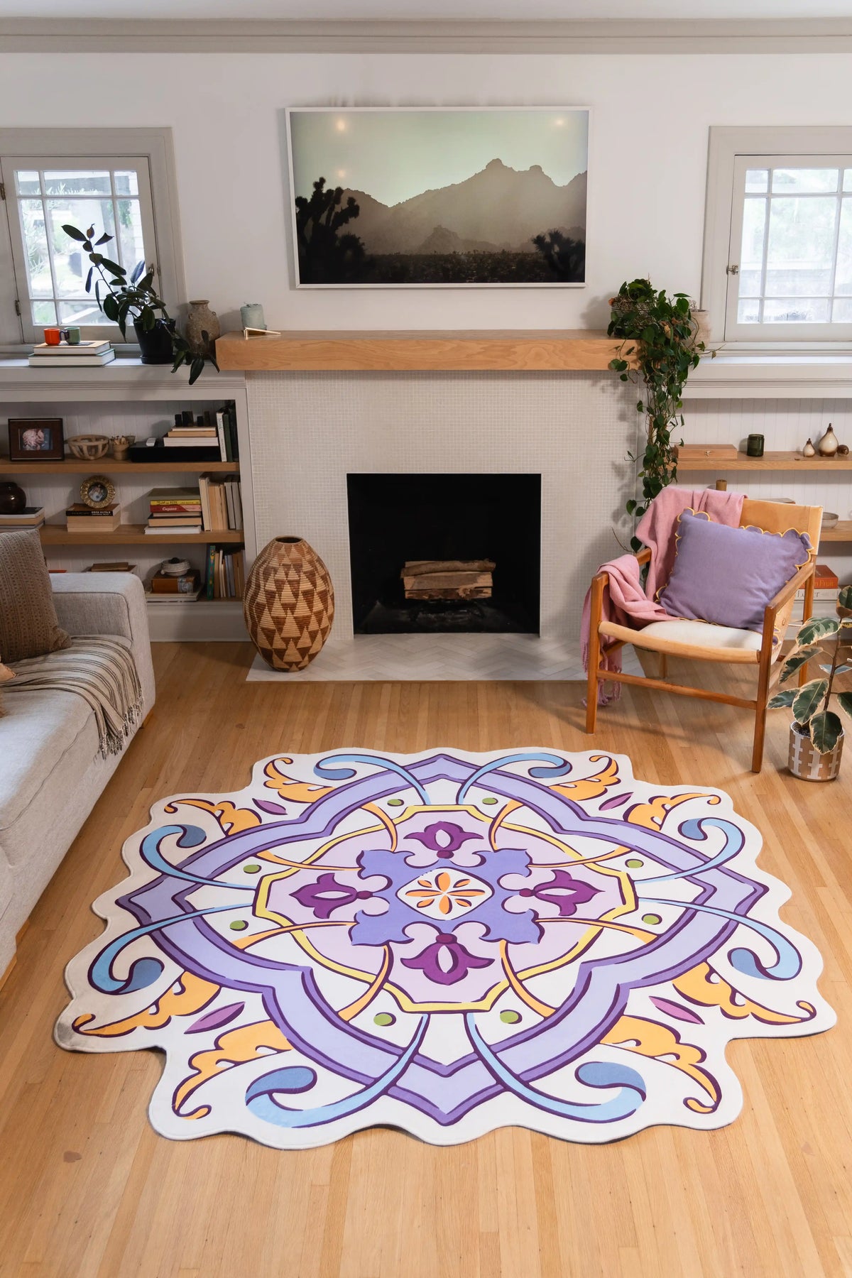 Lilac Scalloped Bohemian Medallion Rug by Maayan Alper-Swan