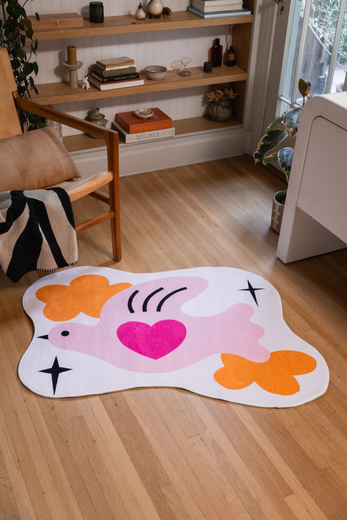 Cute Pink Love Bird Shaped Rug by Heather Zhou