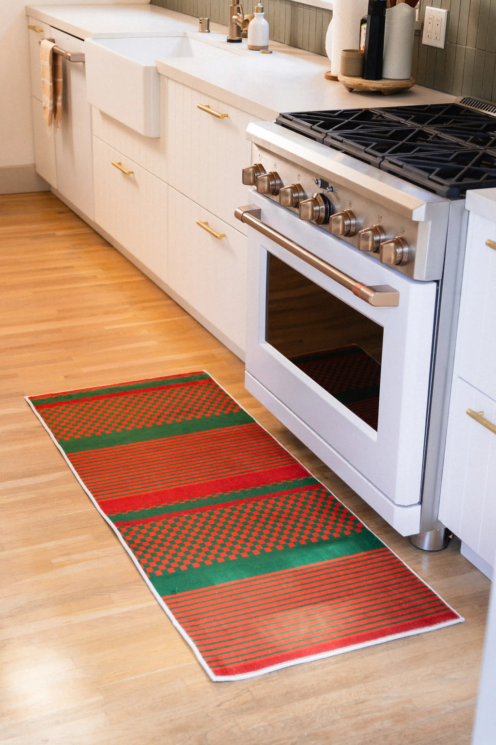 Rust Plaid Striped Rug by Heather Zhou