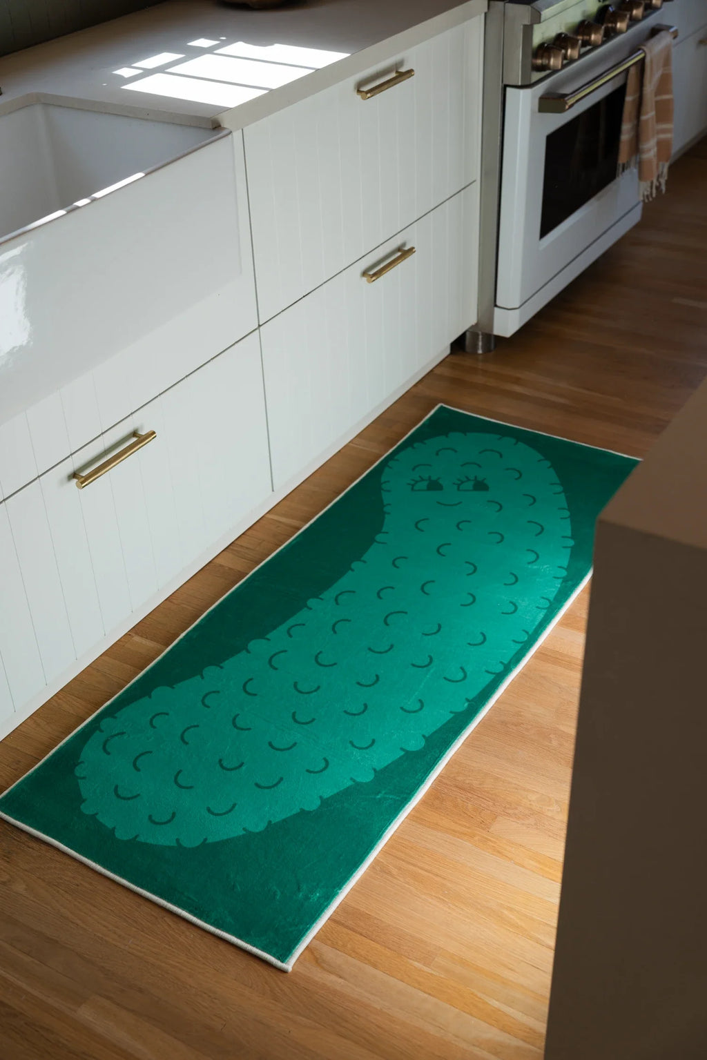 Green Cartoon Pickle Runner Rug by Becca Franks