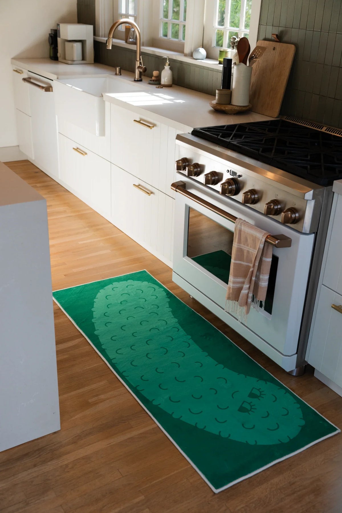 Green Cartoon Pickle Runner Rug by Becca Franks