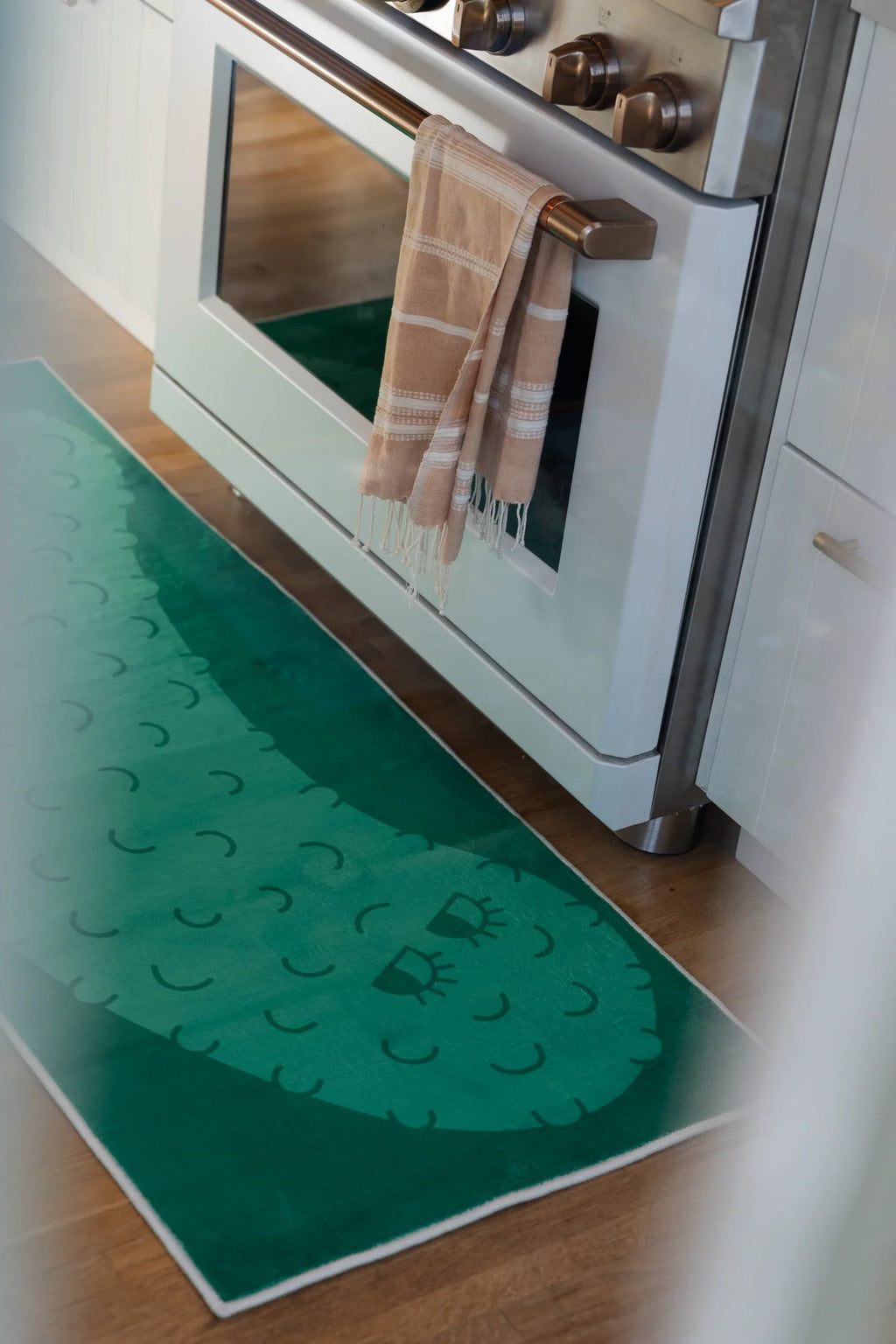 Green Cartoon Pickle Runner Rug by Becca Franks