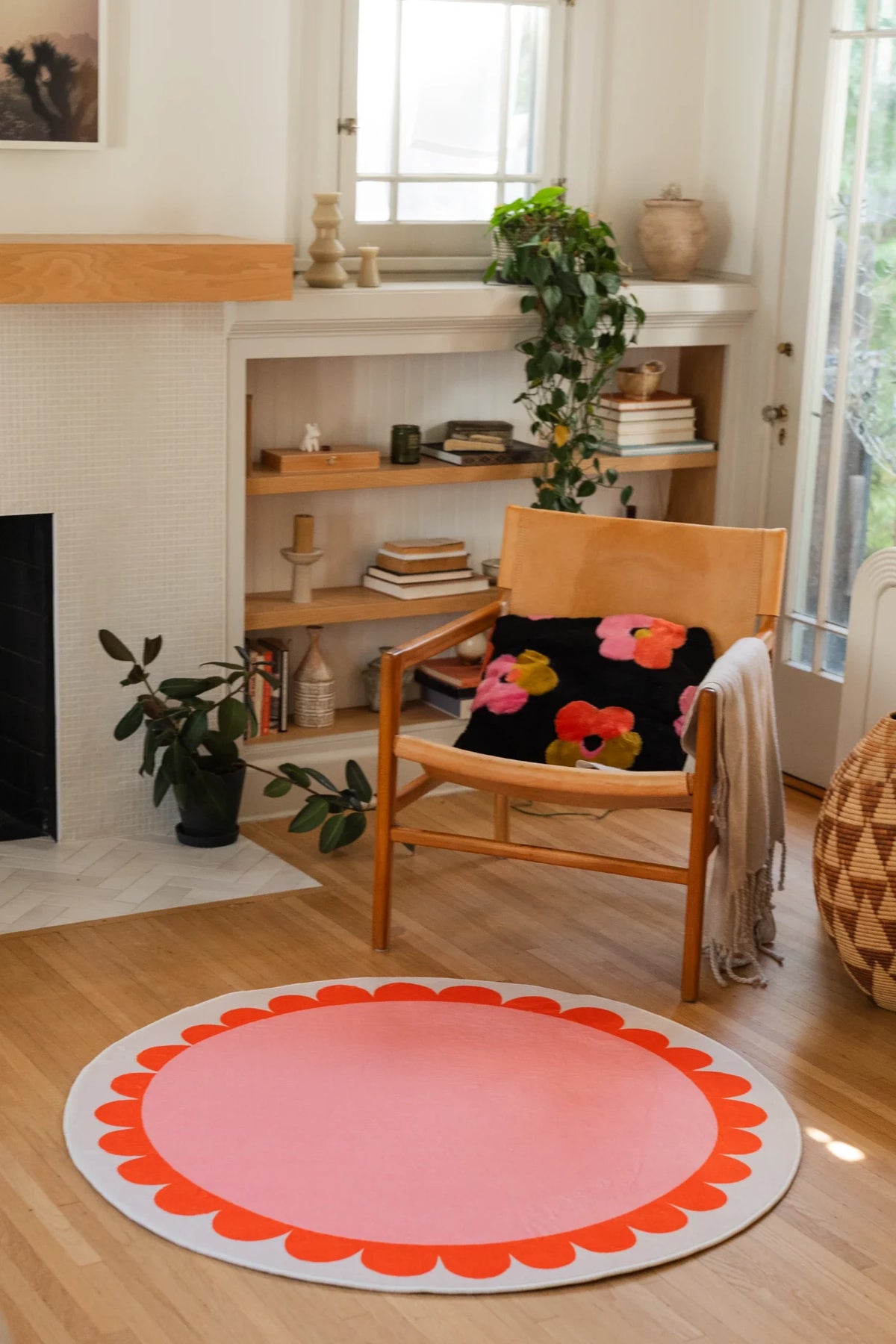 Pink and Orange Scalloped Round Rug by Becca Franks