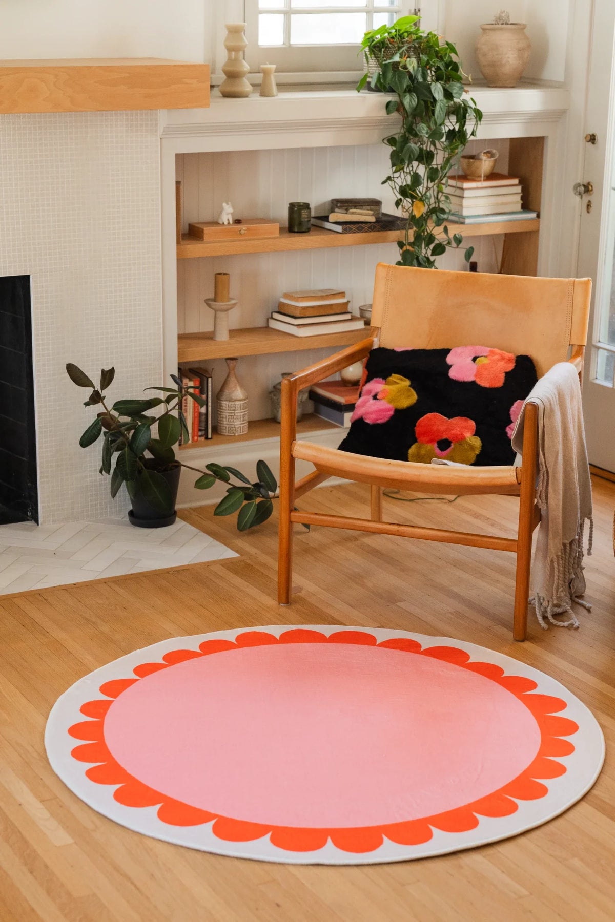 Pink and Orange Scalloped Round Rug by Becca Franks