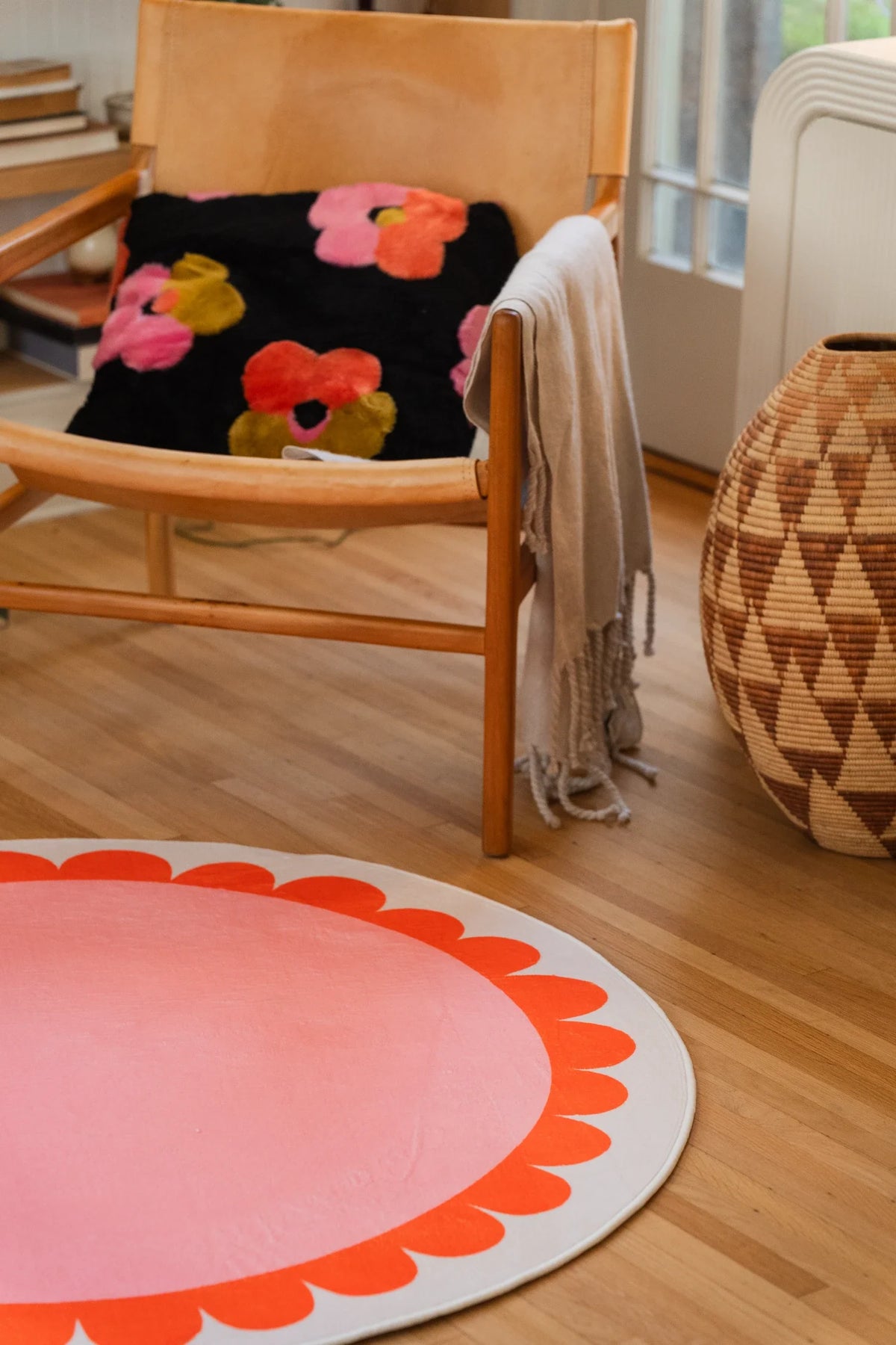Pink and Orange Scalloped Round Rug by Becca Franks