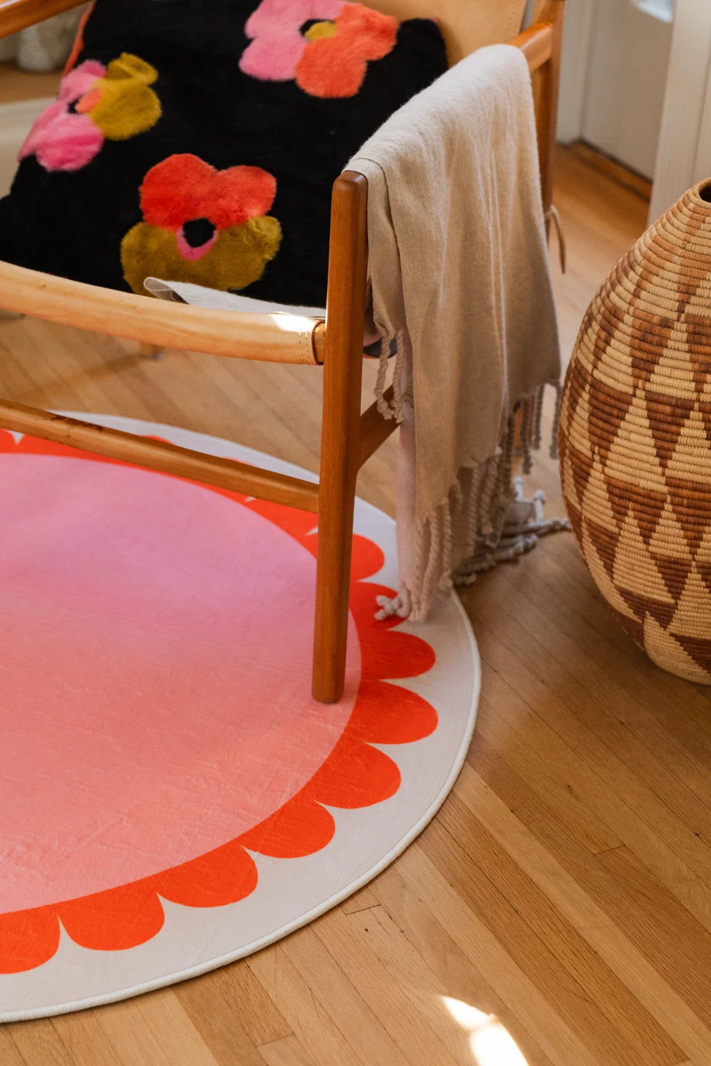Pink and Orange Scalloped Round Rug by Becca Franks