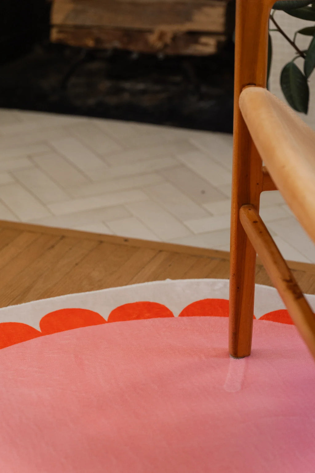 Pink and Orange Scalloped Round Rug by Becca Franks
