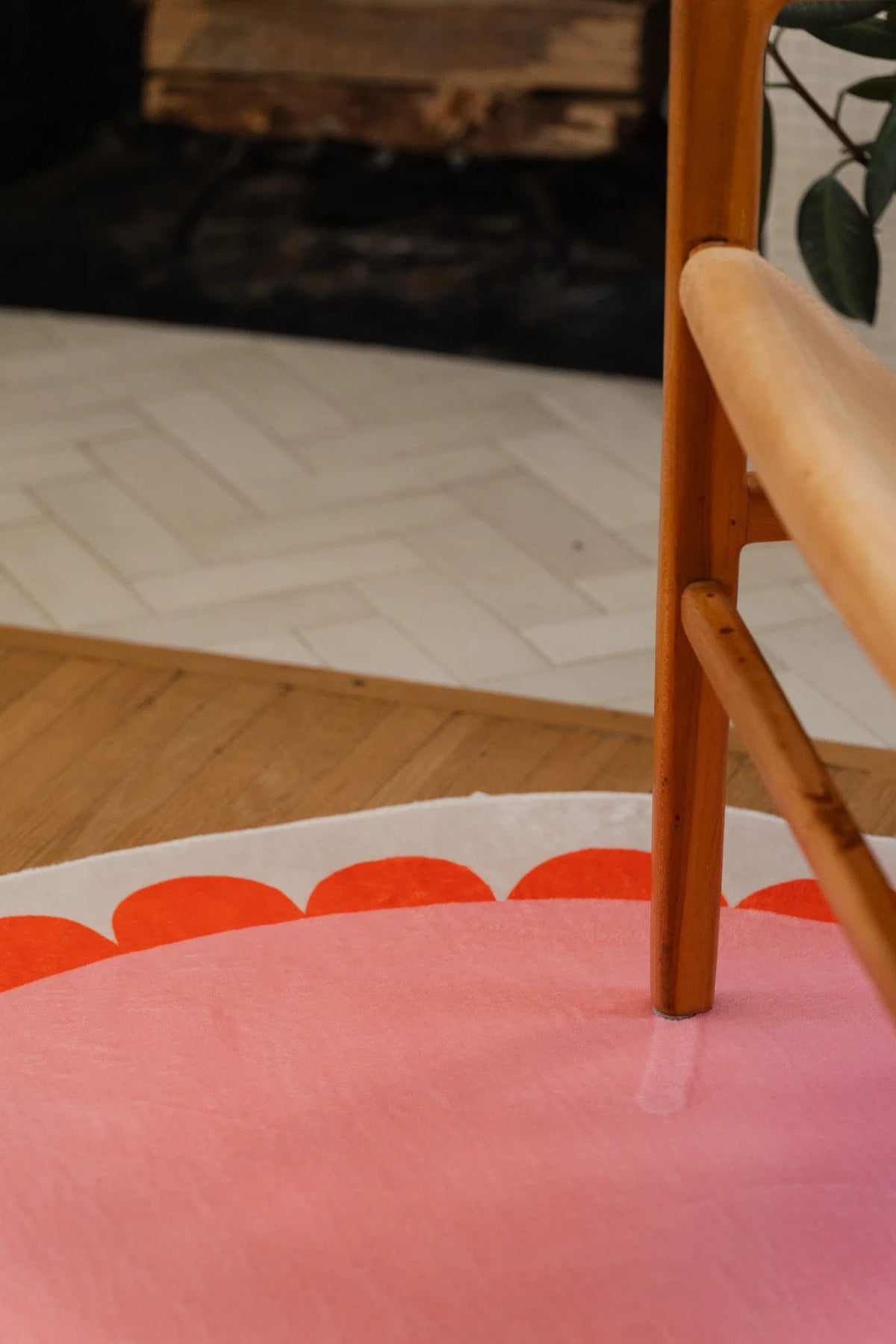 Pink and Orange Scalloped Round Rug by Becca Franks