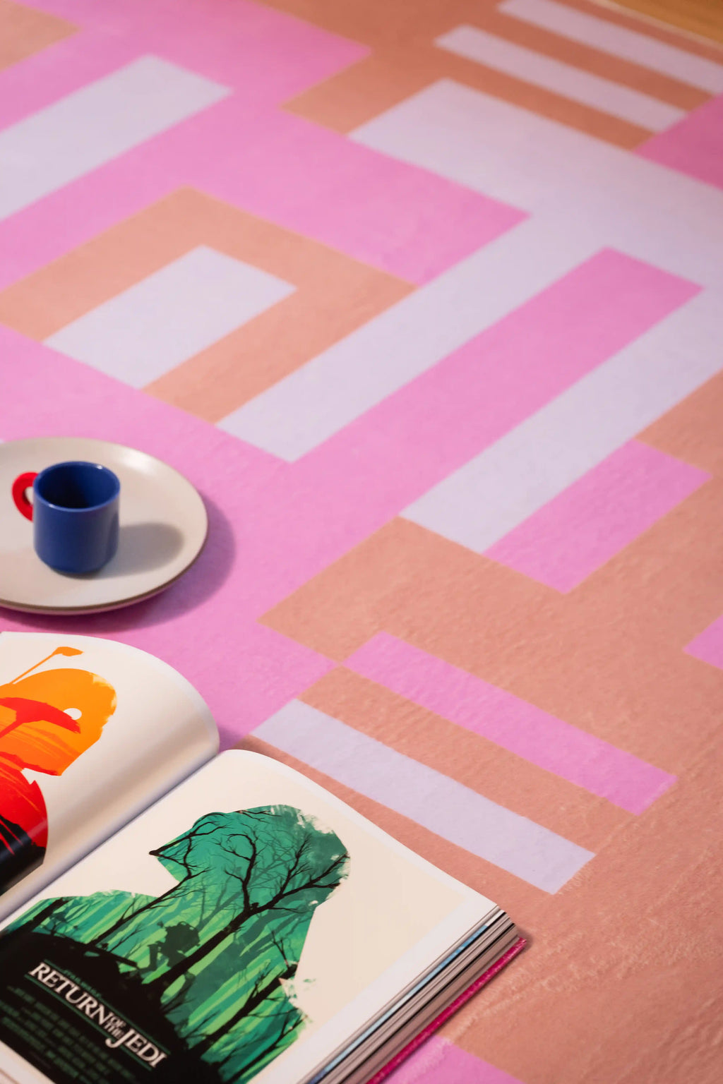 Pink Geometric Lattice Rug by Heather Zhou