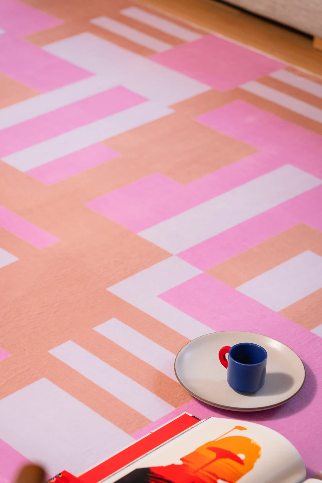 Pink Geometric Lattice Rug by Heather Zhou