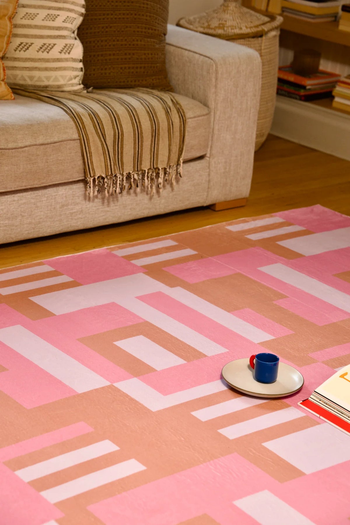 Pink Geometric Lattice Rug by Heather Zhou
