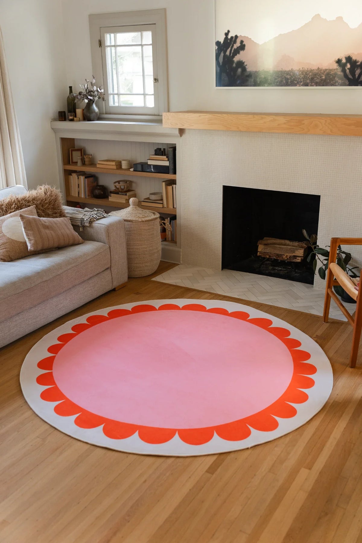 Pink and Orange Scalloped Round Rug by Becca Franks