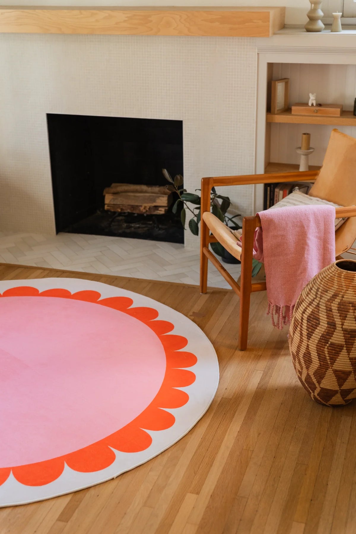 Pink and Orange Scalloped Round Rug by Becca Franks