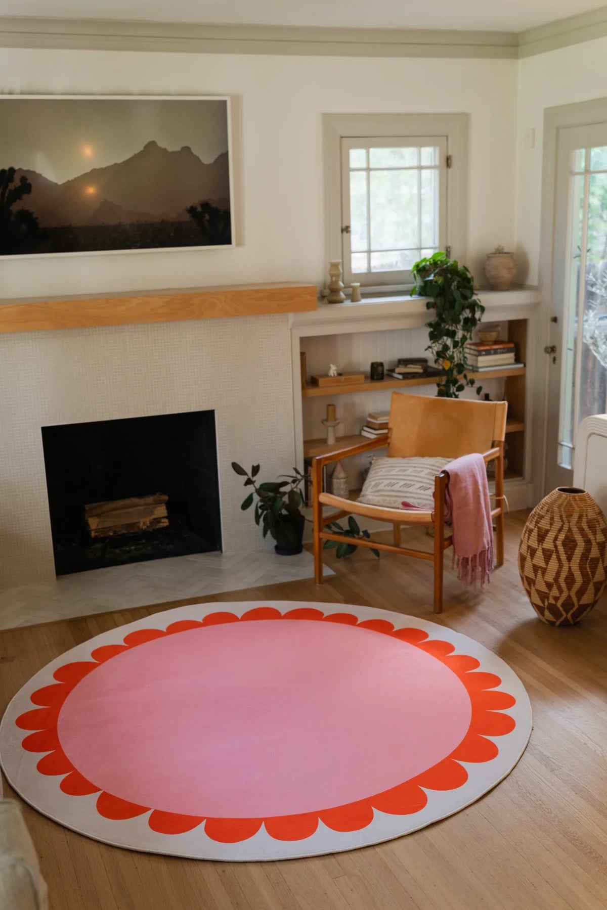 Pink and Orange Scalloped Round Rug by Becca Franks