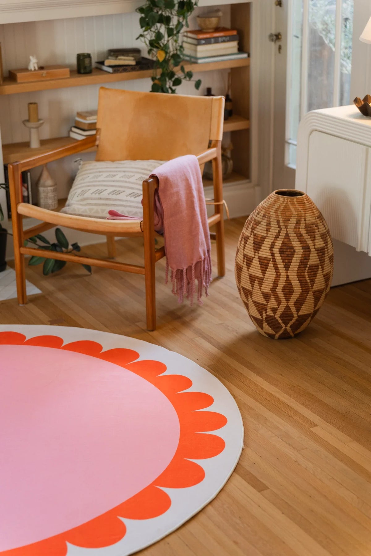 Pink and Orange Scalloped Round Rug by Becca Franks