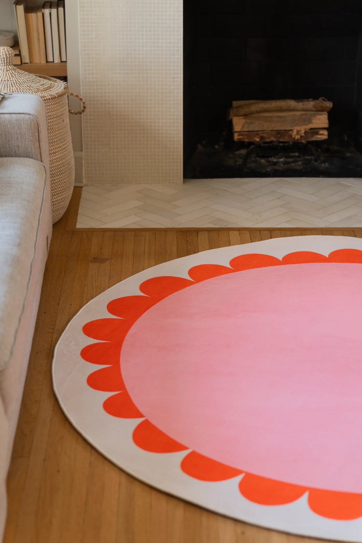 Pink and Orange Scalloped Round Rug by Becca Franks