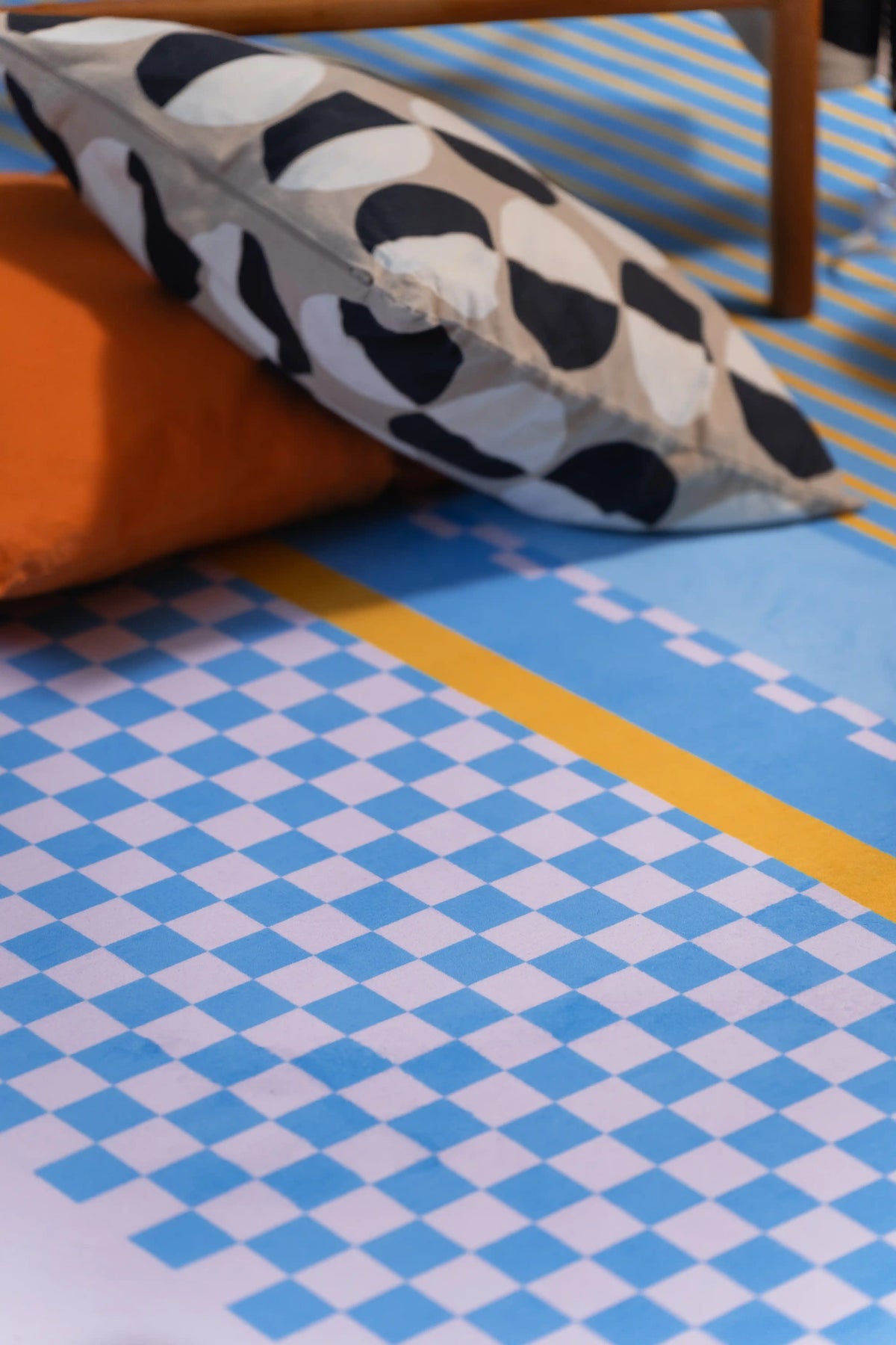 Blue and Pink Striped Checkered Rug by Heather Zhou
