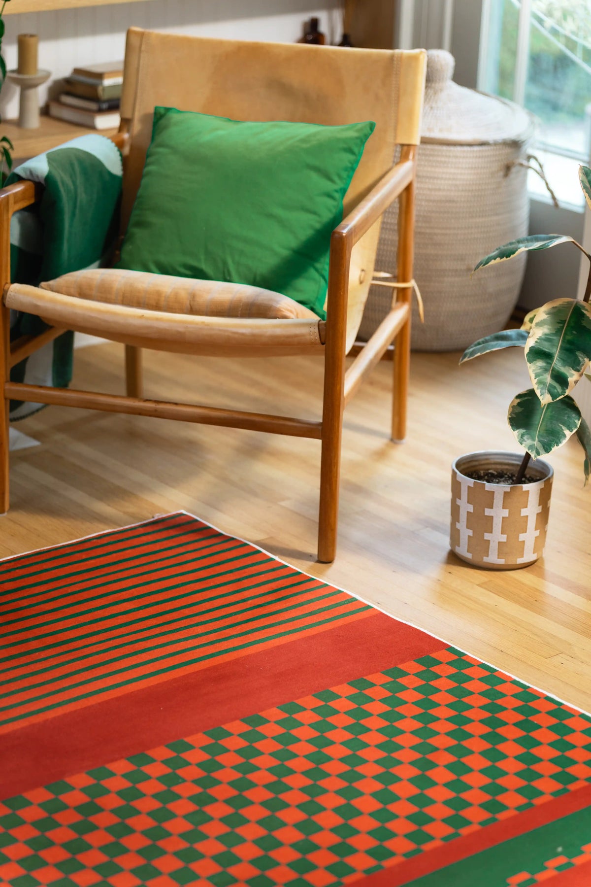 Rust Plaid Striped Rug by Heather Zhou