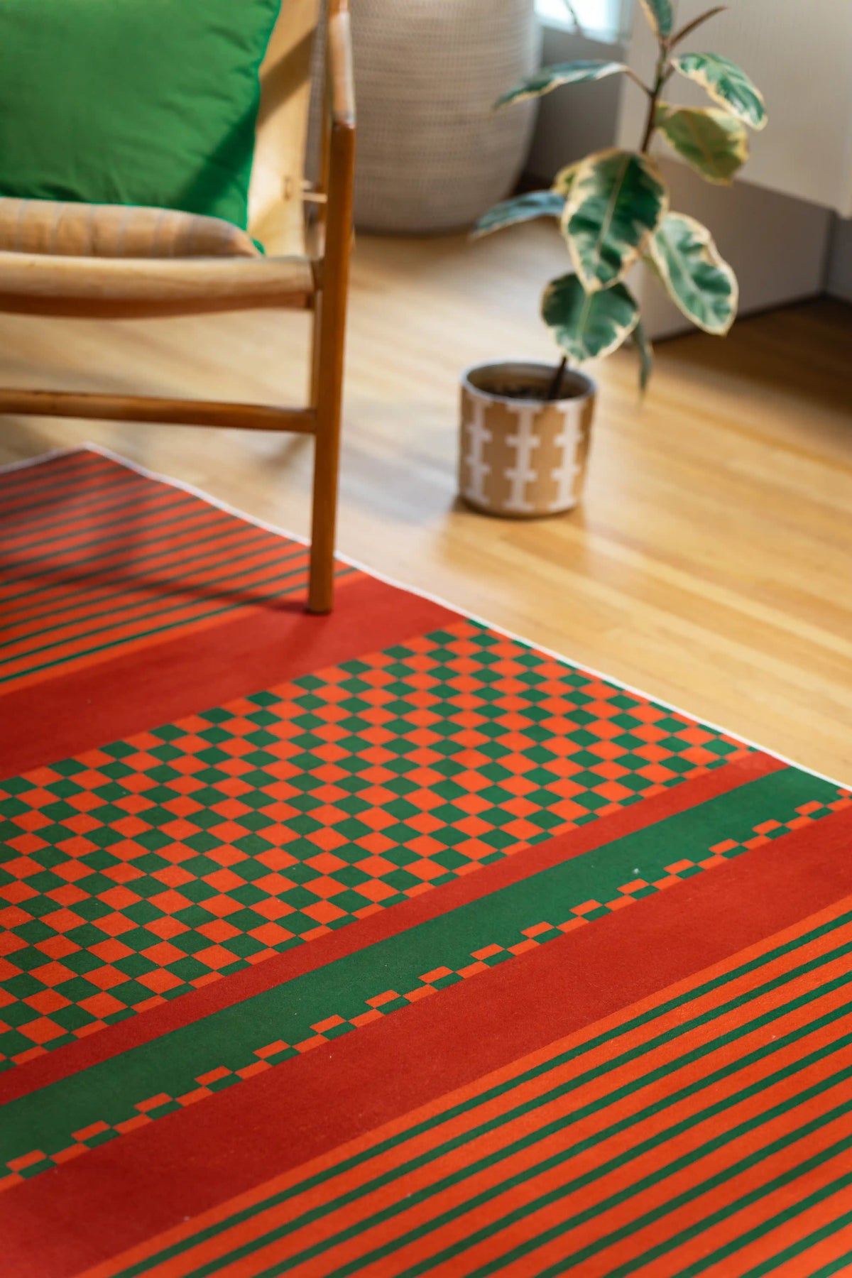 Rust Plaid Striped Rug by Heather Zhou