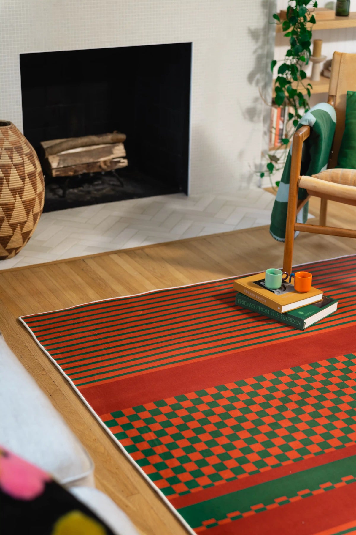 Rust Plaid Striped Rug by Heather Zhou
