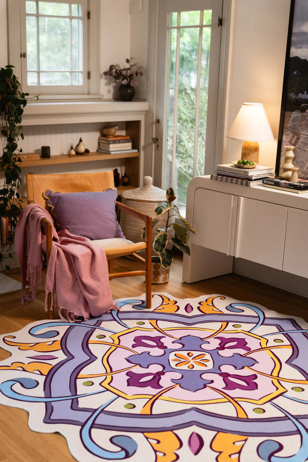 Lilac Scalloped Bohemian Medallion Rug by Maayan Alper-Swan