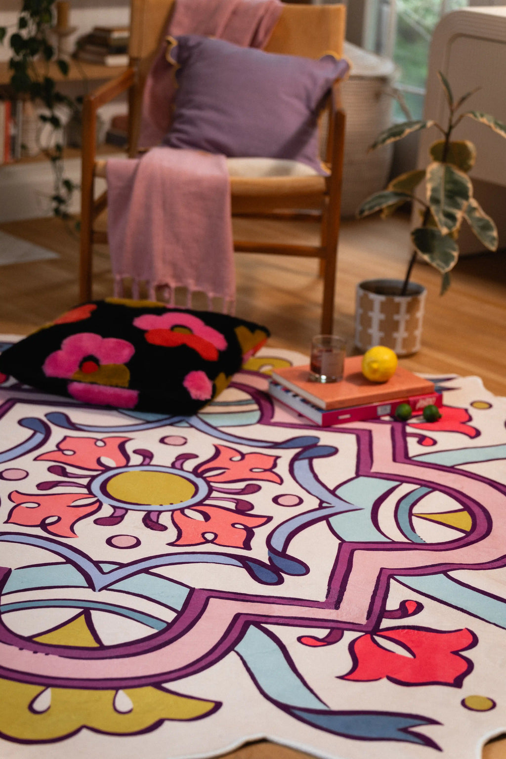 Pink Scalloped Bohemian Medallion Rug by Maayan Alper-Swan