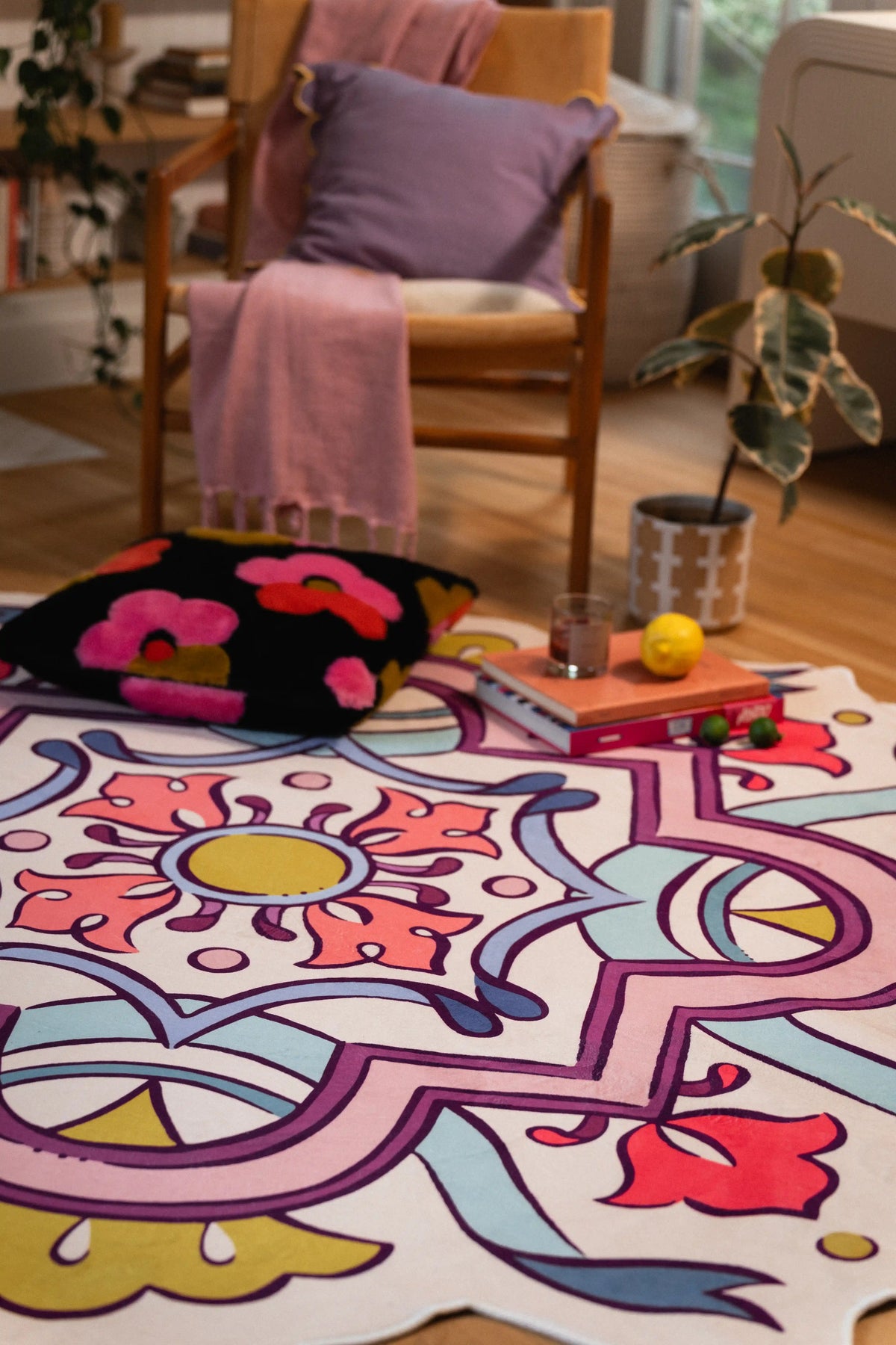 Pink Scalloped Bohemian Medallion Rug by Maayan Alper-Swan