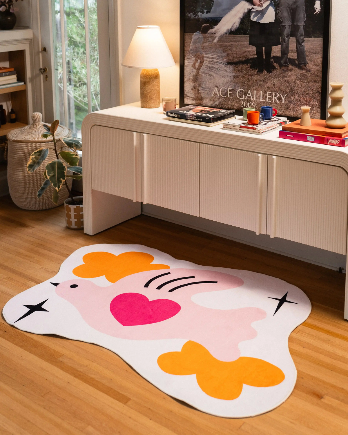 Cute Pink Love Bird Shaped Rug by Heather Zhou