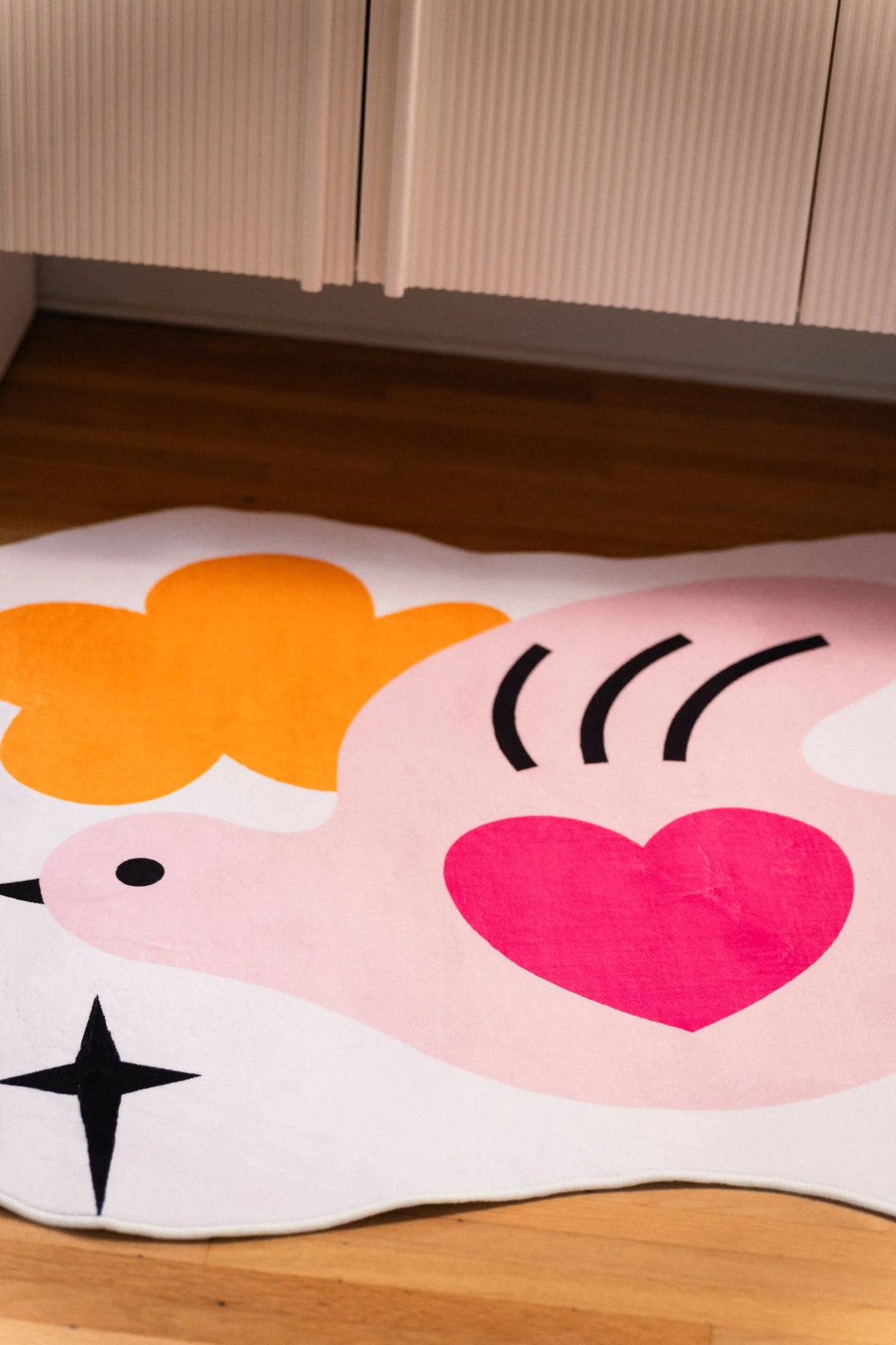Cute Pink Love Bird Shaped Rug by Heather Zhou