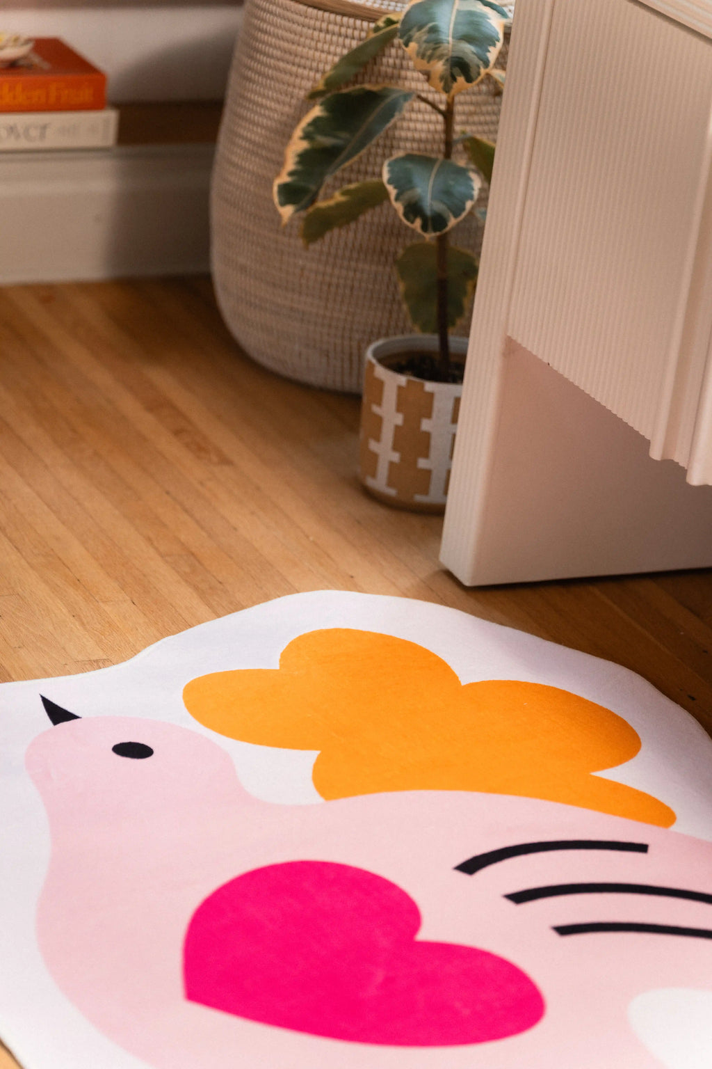 Cute Pink Love Bird Shaped Rug by Heather Zhou