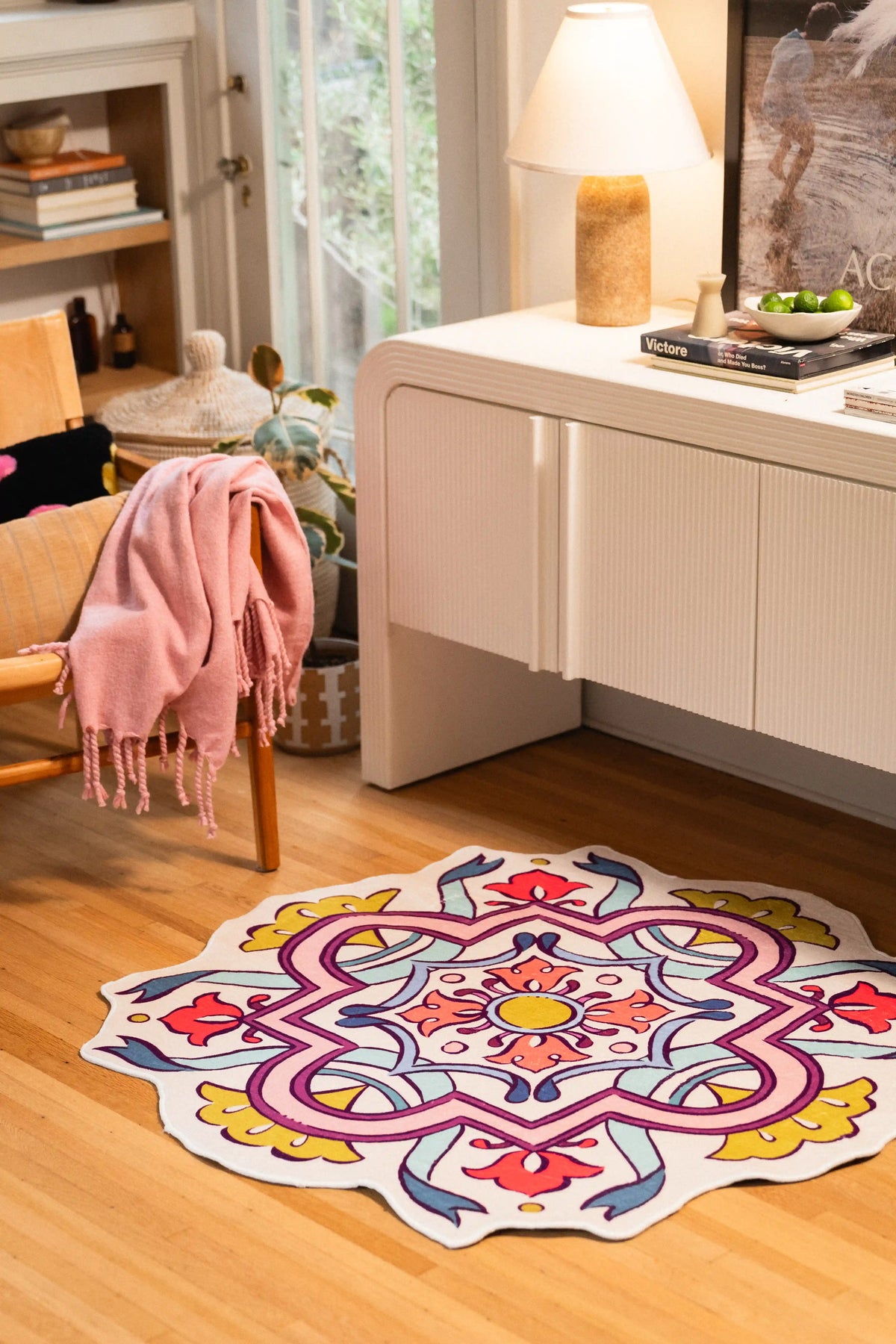 Pink Scalloped Bohemian Medallion Rug by Maayan Alper-Swan