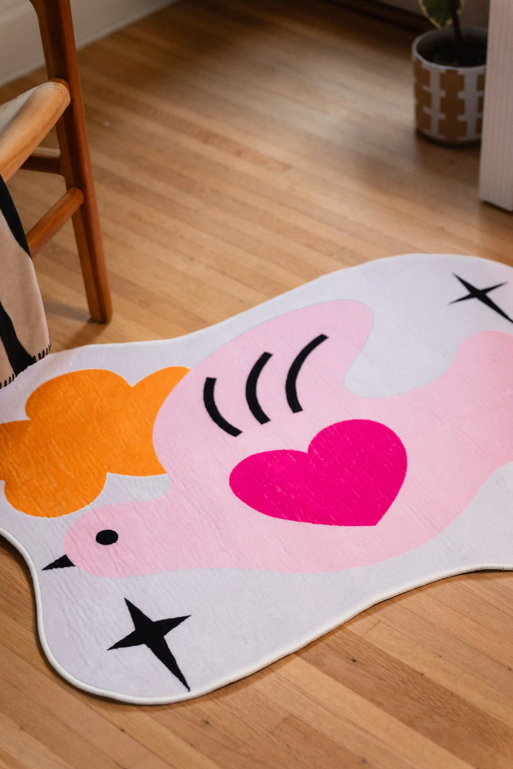 Cute Pink Love Bird Shaped Rug by Heather Zhou