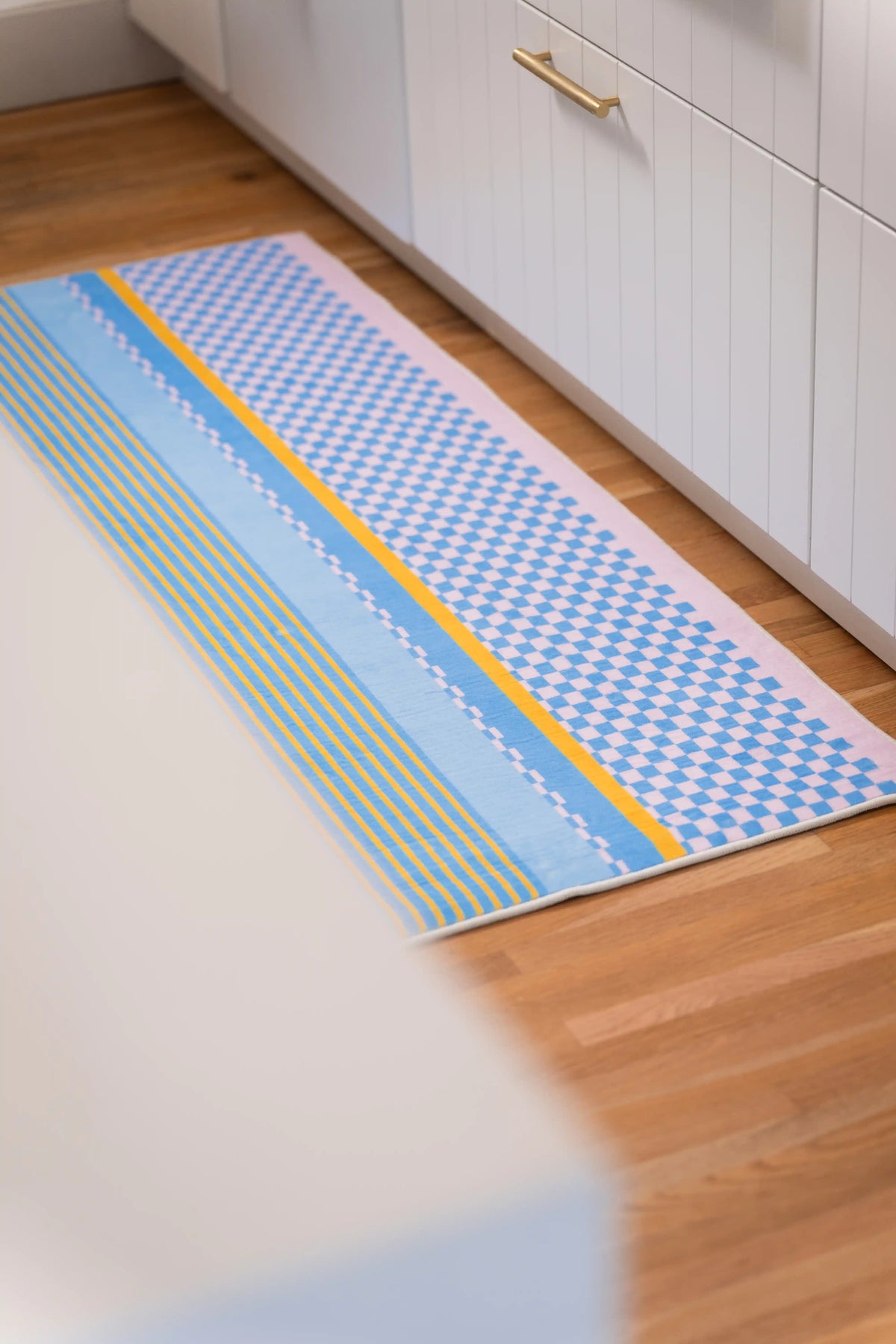 Blue and Pink Striped Checkered Rug by Heather Zhou