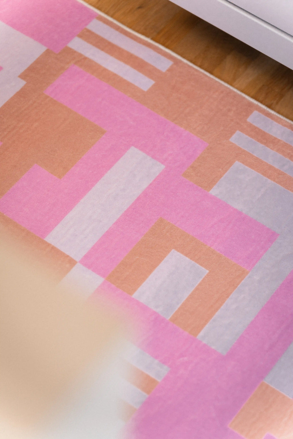 Pink Geometric Lattice Rug by Heather Zhou