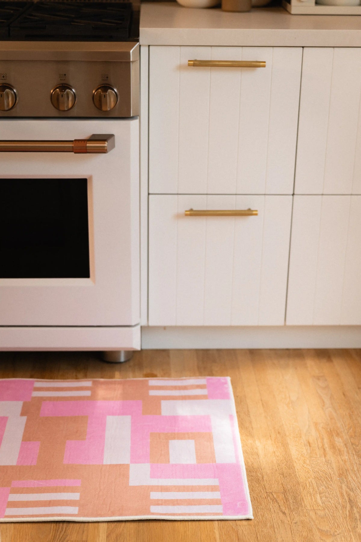 Pink Geometric Lattice Rug by Heather Zhou