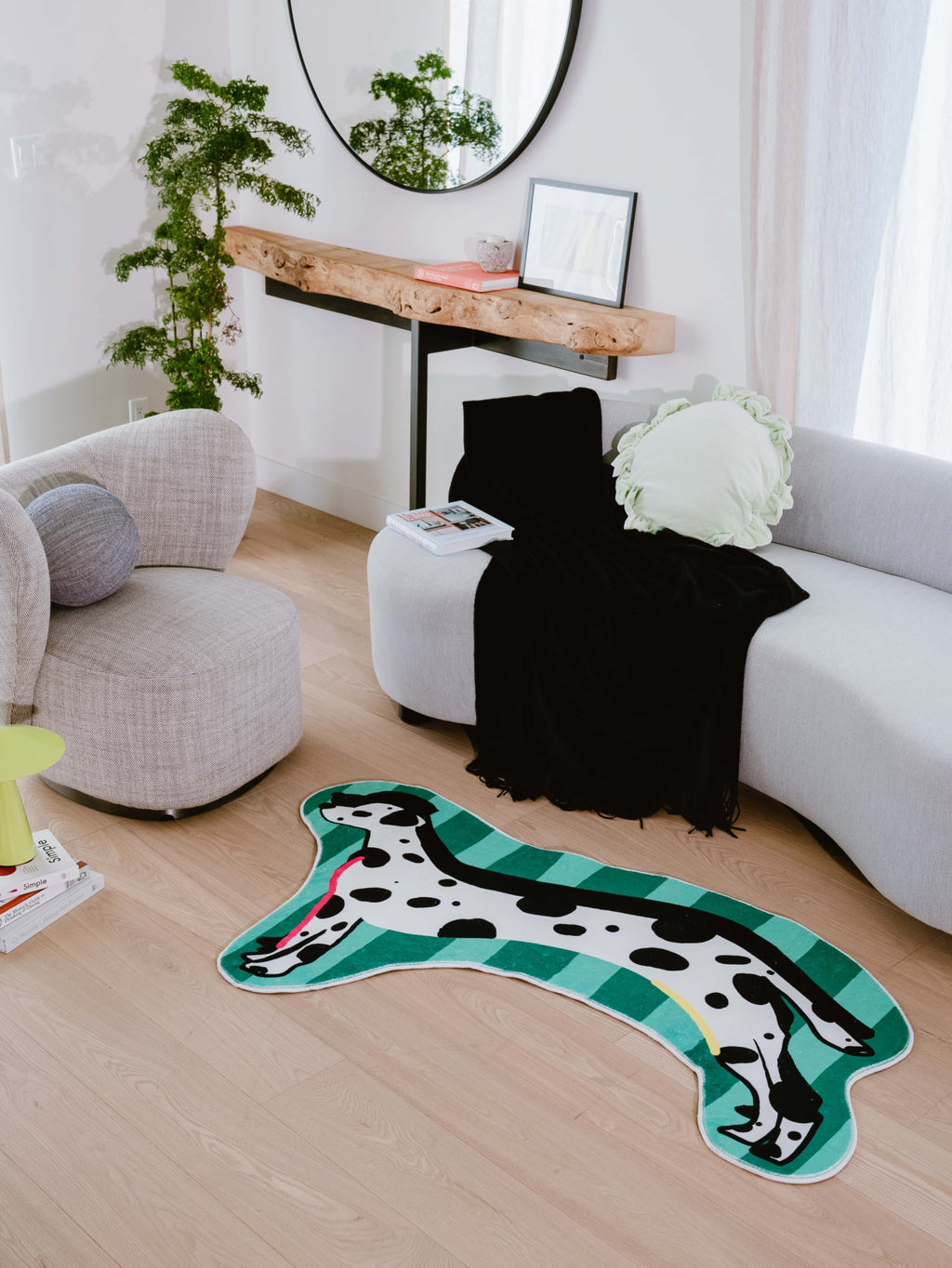LanySpace Green Irregular Shaped Dalmatian Runner in Living Room
