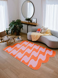 Pastel Irregular Shaped Wavy Rug by Johann Banta in a stylish modern living room setting with soft natural light.