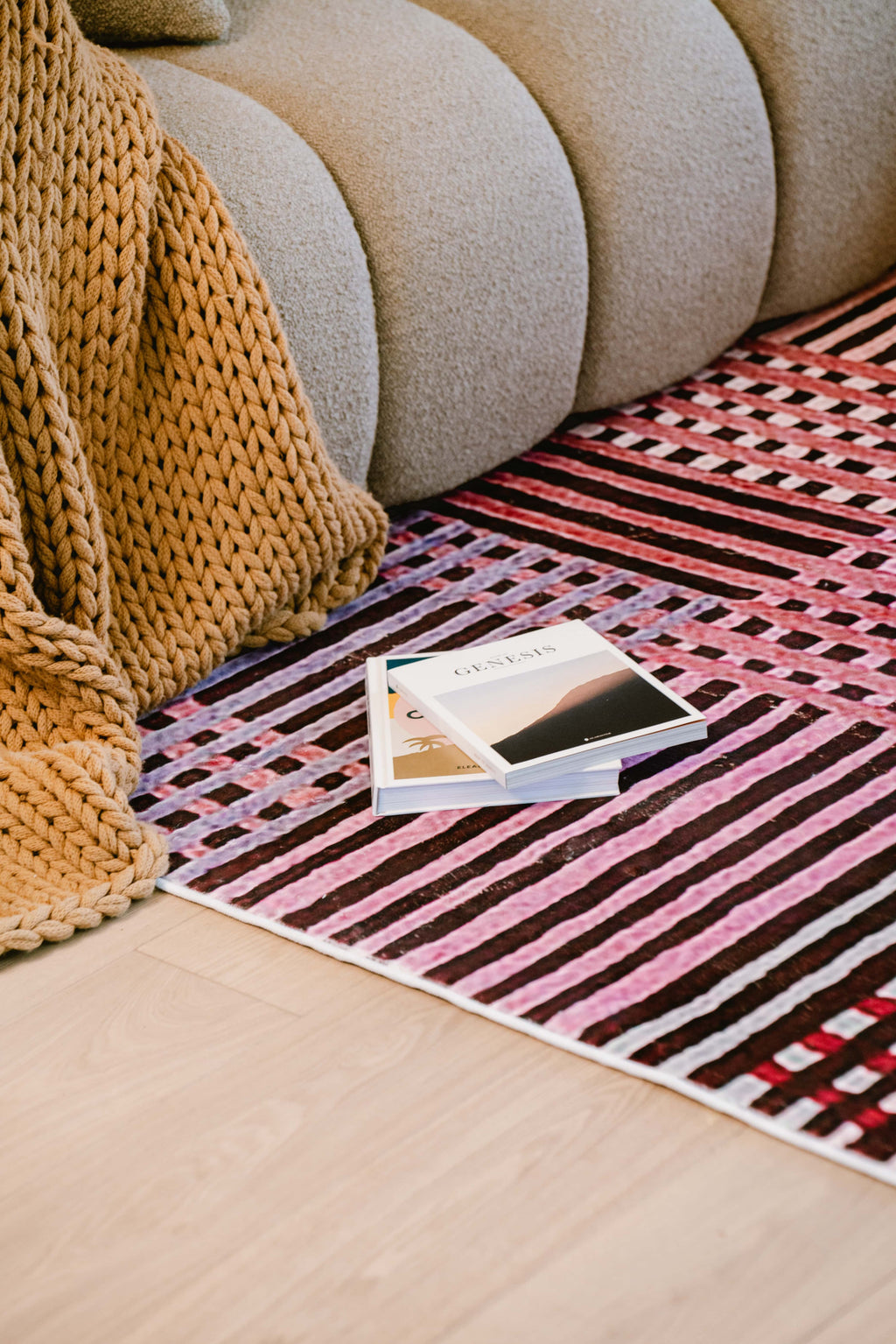 Cozy Reading on LanySpace Red Polka Dot and Stripe Pattern Rug