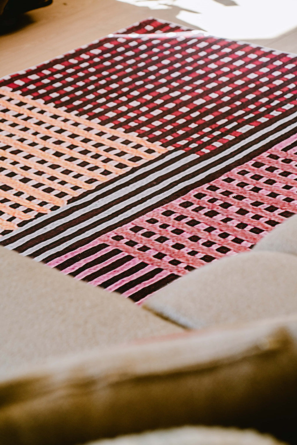 Fabric Details of LanySpace Red Polka Dot and Stripe Pattern Rug